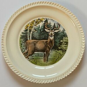 L.L. Bean White Tailed Deer Dinner Plate Vintage 70’s Hand Colored 10.25” EUC